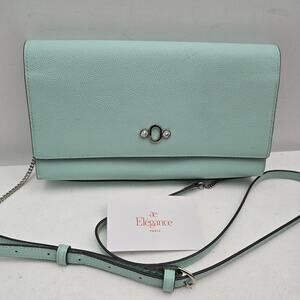 Elegance Paris Genuine Lt Turquoise Crossbody Bag Purse Converts to Clutch NEW